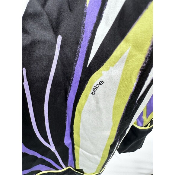 Bebe 100% Silk Off Shoulder Gathered Neck Print Blouse Shirt Top floral Y2k - Picture 3 of 6